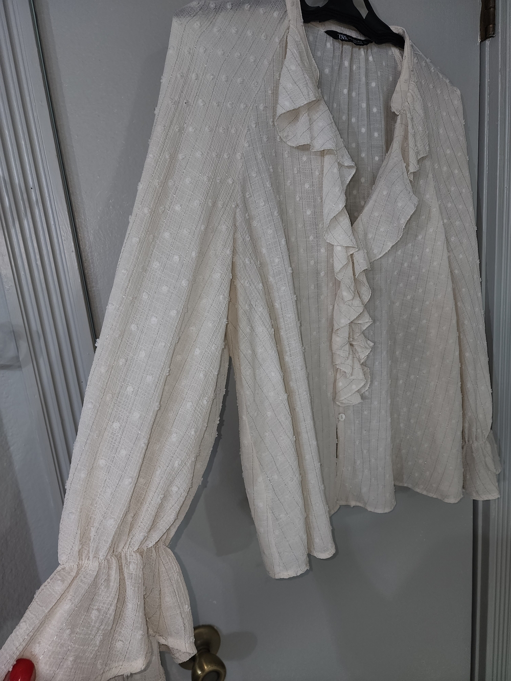 Zara Ivory Ruffle Front Sheer Blouse - Picture 4 of 12